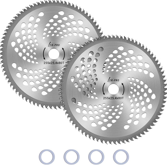 (2-Set) 10" x 80T Carbide Tip Brush Blades - for Cutter, Trimmer, Weed Eater | Made from Premium Stainless V1258-DP02-C-907