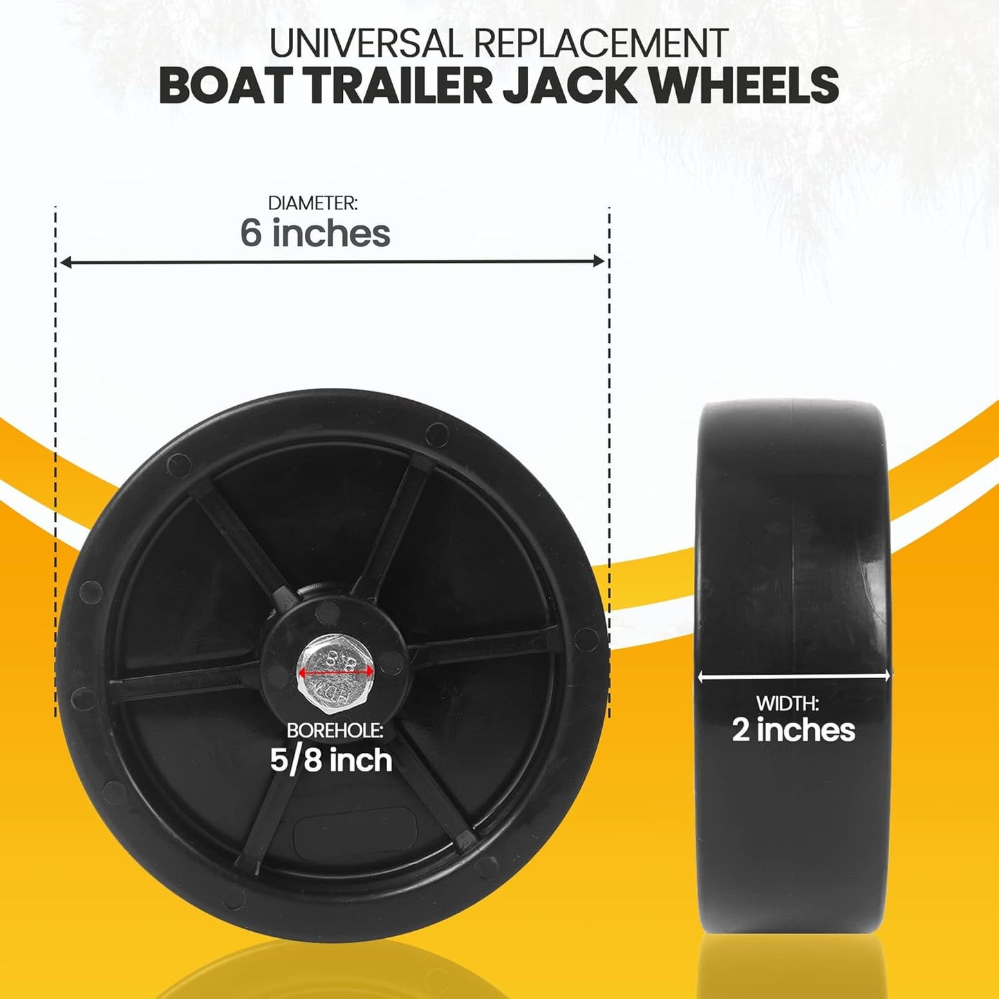 (2-Pack) 6-Inch Boat Trailer Jack Wheels - Universal Fit Black Plastic Caster Wheels - Includes All Mounting V1258-DP02-C-915
