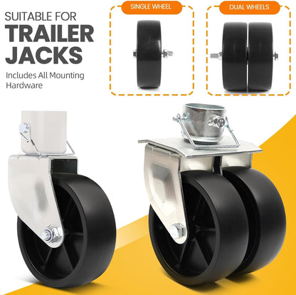 (2-Pack) 6-Inch Boat Trailer Jack Wheels - Universal Fit Black Plastic Caster Wheels - Includes All Mounting V1258-DP02-C-915