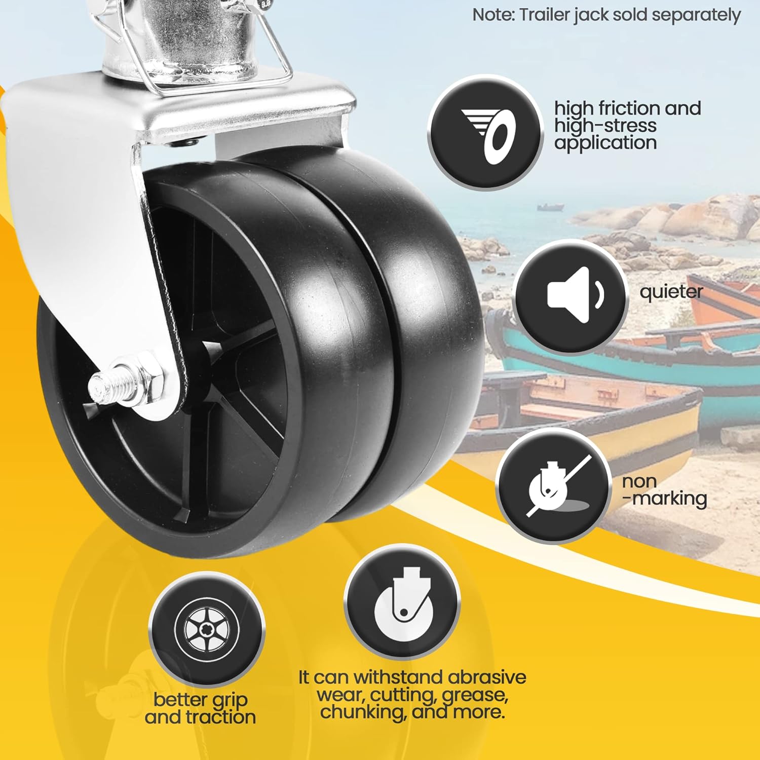 (2-Pack) 6-Inch Boat Trailer Jack Wheels - Universal Fit Black Plastic Caster Wheels - Includes All Mounting V1258-DP02-C-915