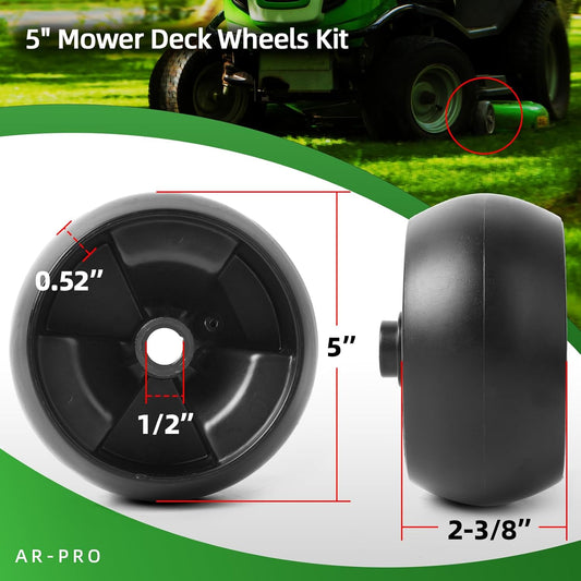 (6 Pack) Replacement 5" Mower Deck Wheels Kit, Compatible with MTD Cub Cadet 734-04155 Toro 112-0677 72-025 V1258-DP02-C-916