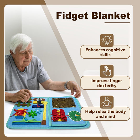 Blue Fidget Blanket for Dementia Patients | Dementia Activities for Seniors | Fidget Blanket for Adults with V1258-DP02-C-92