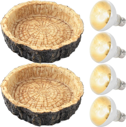 (4-Pack) Reptile Bowls and 100W UVA Heat Lamp Bulbs, (2-Pack) Water and Food Bowls and 4-Pack Reptile Heat V1258-DP02-C-922