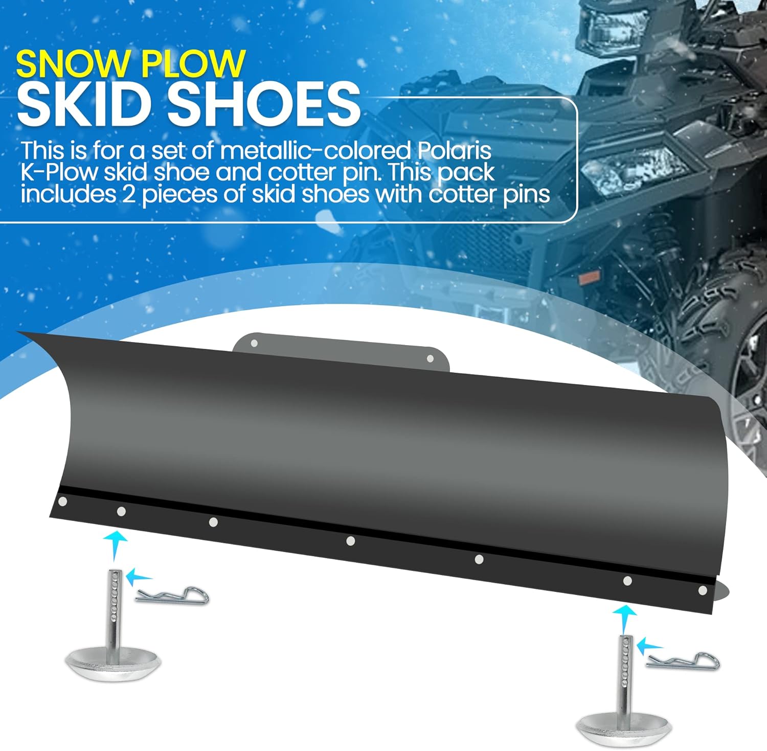 Replacement Polaris Snow Plow Skid Shoes and Universal Rubber Flap V1258-DP02-C-925