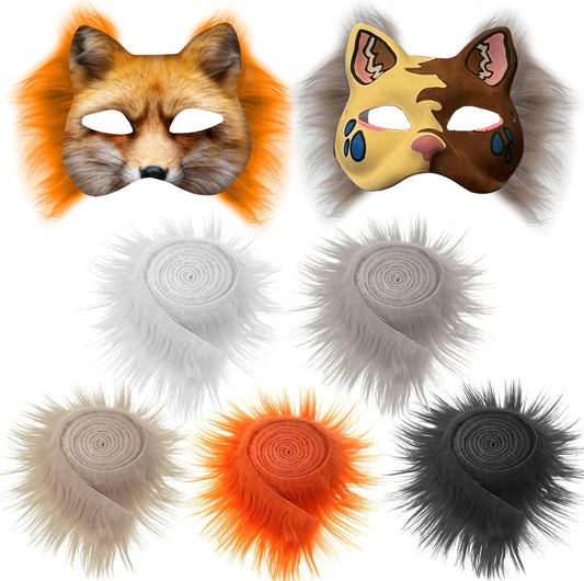 16-Pack Blank Cat Paper Mache Mask & 5-Pack Colored Faux Fur Strips for Cosplay, Halloween Decorations, Craft V1258-DP02-C-926