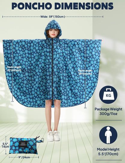 Waterproof Rain Poncho Lightweight Reusable Hiking Hooded Coat Jacket for Outdoor Activities V1258-DP02-C-929