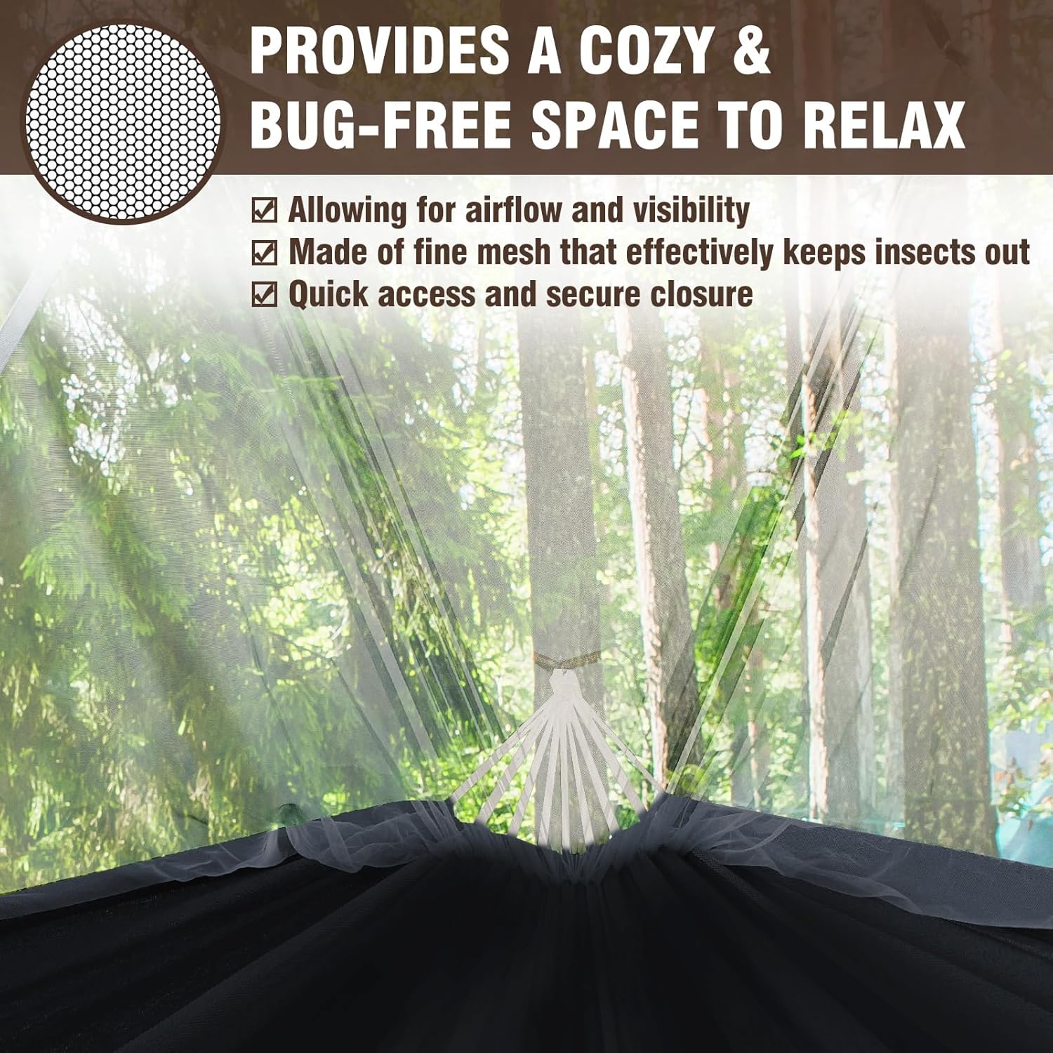 Camping Hammock with Mosquito Netting and Tree Straps - Sturdy Up to 450lbs for Outdoor, Backyard, V1258-DP02-C-932