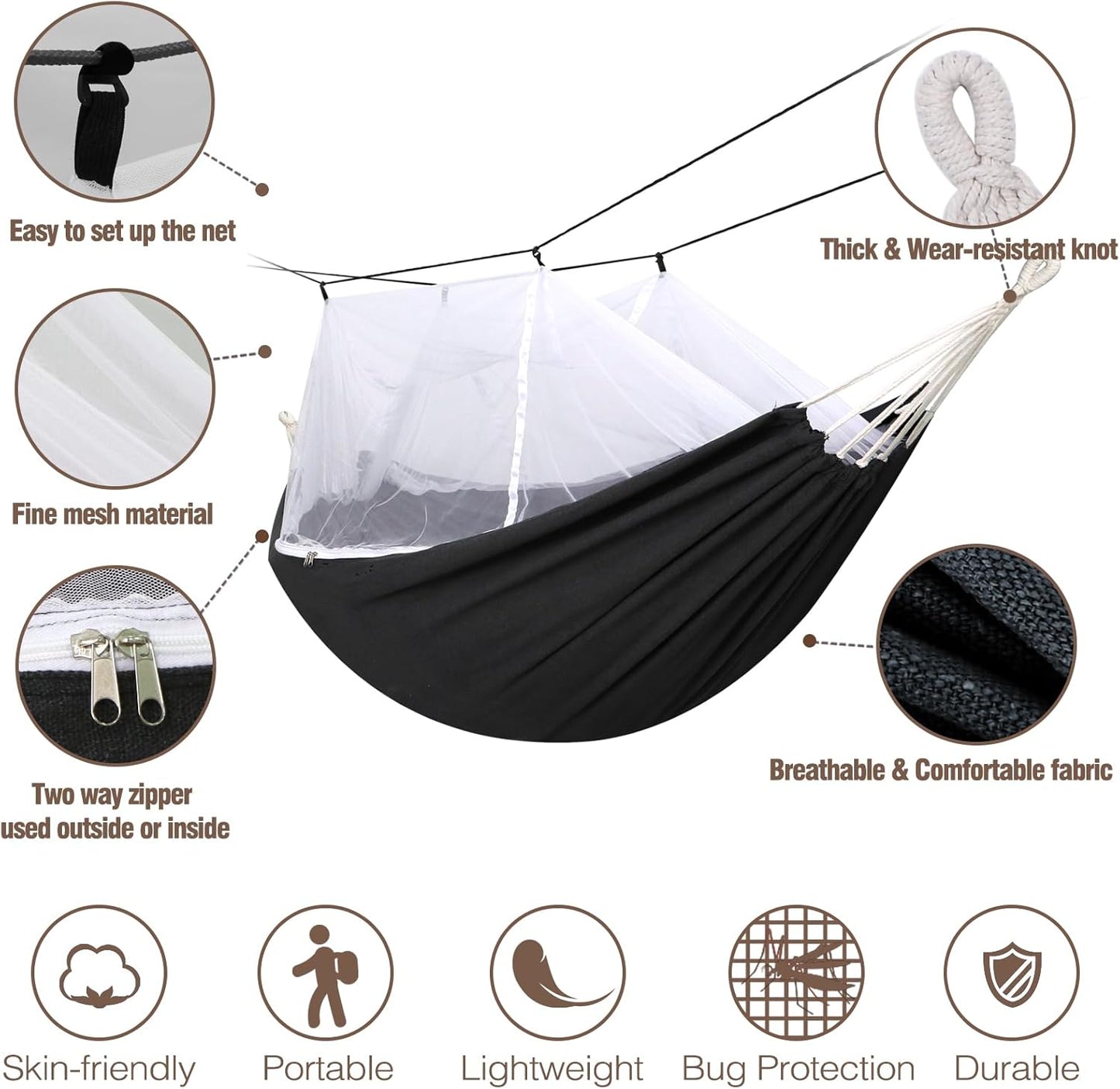 Camping Hammock with Mosquito Netting and Tree Straps - Sturdy Up to 450lbs for Outdoor, Backyard, V1258-DP02-C-932