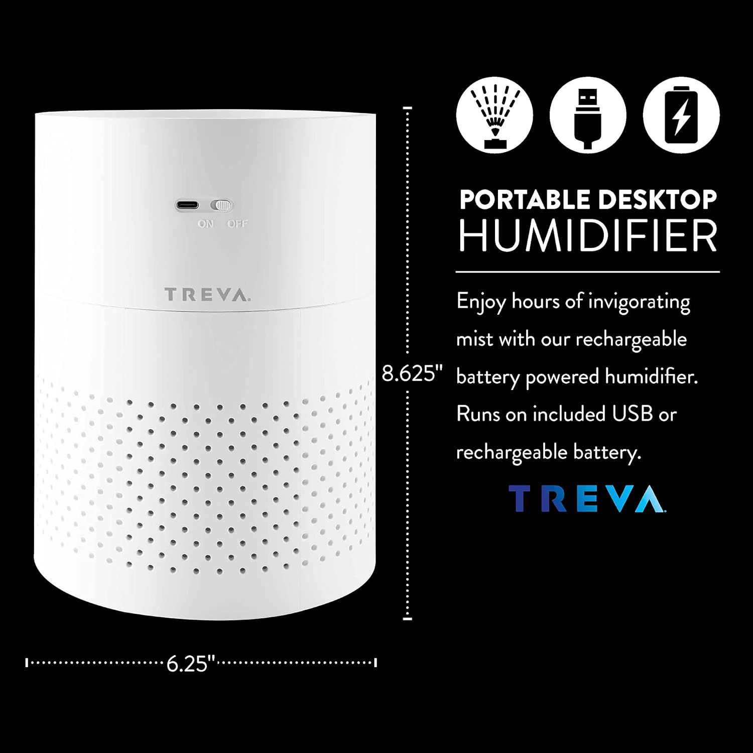 Portable Cool Mist Humidifier 2 Liter Capacity Rechargeable Battery Powered 2 Misting Modes Led Display Panel V1258-DP02-C-937