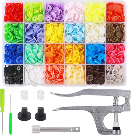 Snap Button Kit with Snaps Pliers, 240 Sets Plastic Snaps for Fabric, T5 Snap Buttons and Snappliers Set V1258-DP02-C-939