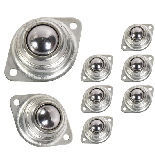 1" Rolling Ball Transfers 8 pcs, Universal Transfer Bearings of 400 Lbs Load Capacity, Two-Hole Flange V1258-DP02-C-94