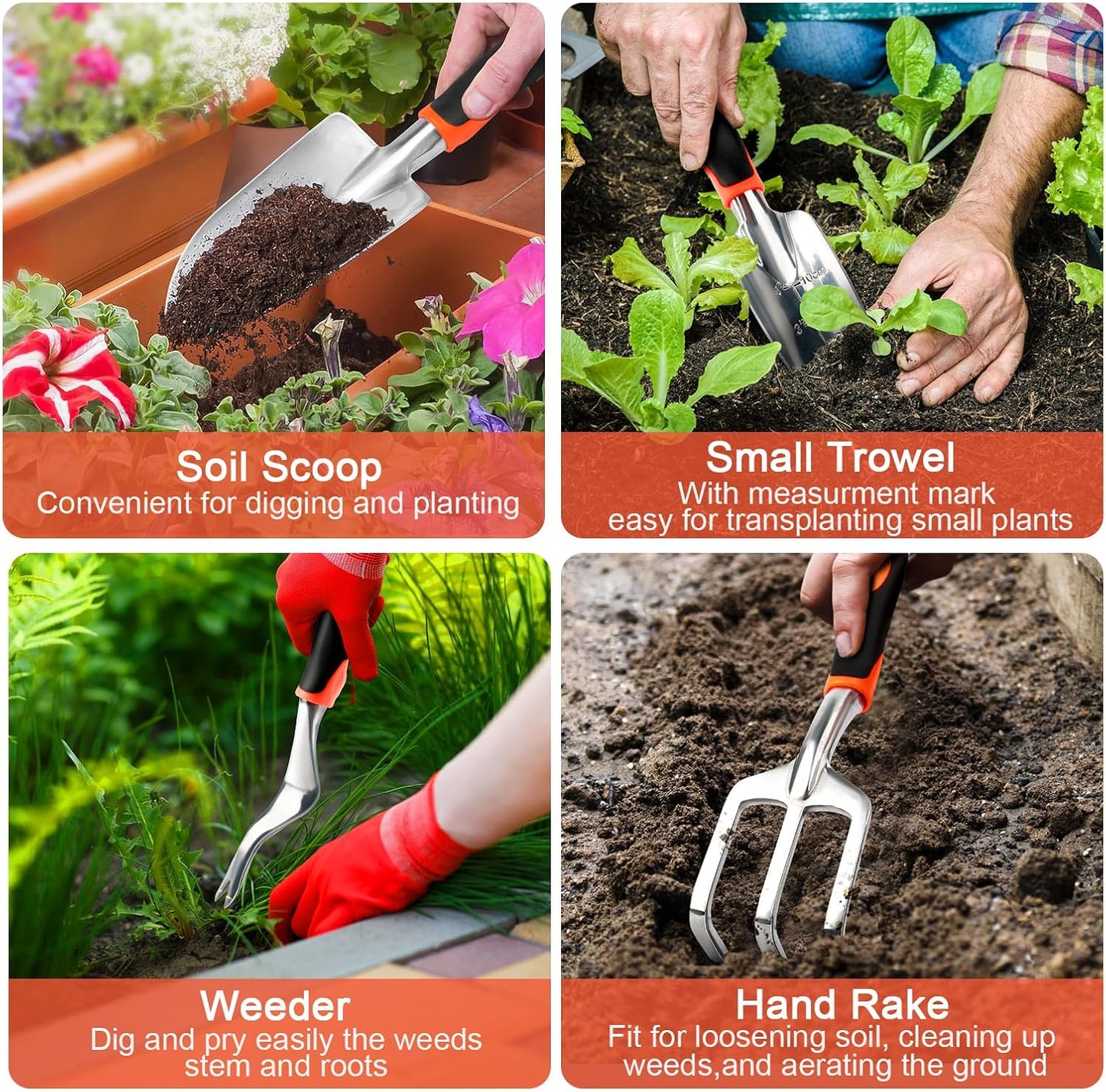 Garden Tools Set, 8 Piece Gardening Tools Set with Non Slip Ergonomic Handle+ Trimmer Shoulder Strap for V1258-DP02-C-940