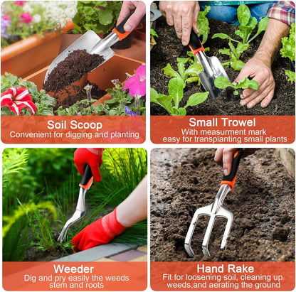 Garden Tools Set, 8 Piece Gardening Tools Set with Non Slip Ergonomic Handle+ Trimmer Shoulder Strap for V1258-DP02-C-940
