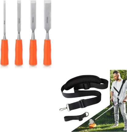 4 Piece Wood Chisel Sets Woodworking Tools Set, Wood Chisels for Woodworking + Trimmer Shoulder Strap for V1258-DP02-C-942