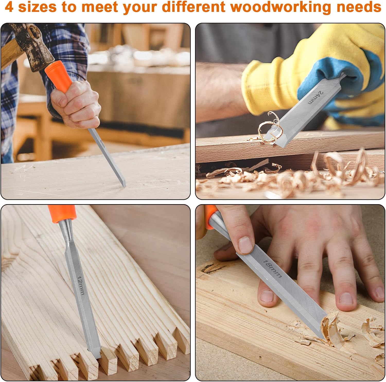 4 Piece Wood Chisel Sets Woodworking Tools Set, Wood Chisels for Woodworking + Trimmer Shoulder Strap for V1258-DP02-C-942