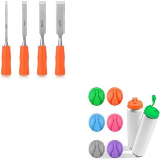 4 Piece Wood Chisel Sets Woodworking Tools Set, Wood Chisels for Woodworking + Silicone Soda Can Cover Lids, V1258-DP02-C-943