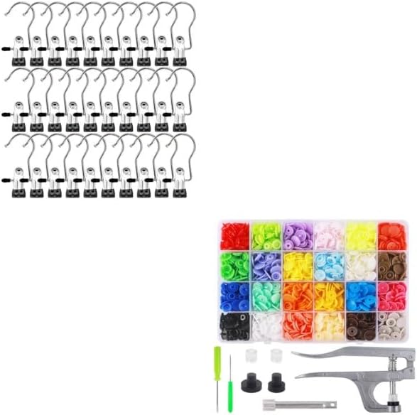 30 Pack Laundry Hooks Hanging Clips Clothes Pins Closet Hanger Organizer + Snap Button Kit with Snaps Pliers, V1258-DP02-C-946