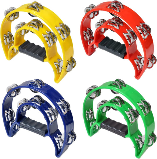 Double Row Tambourine, Half-Moon Musical Tambourine Hand Held for Kids, Adults, Party, KTV 4 colors (9 inch, V1258-DP02-C-95