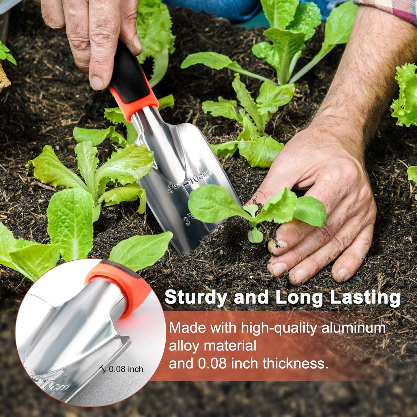 Garden Shovel Trowel Garden Tool with Measurement Mark + 2 Pack Heavy Duty Gardening Tools Set V1258-DP02-C-966
