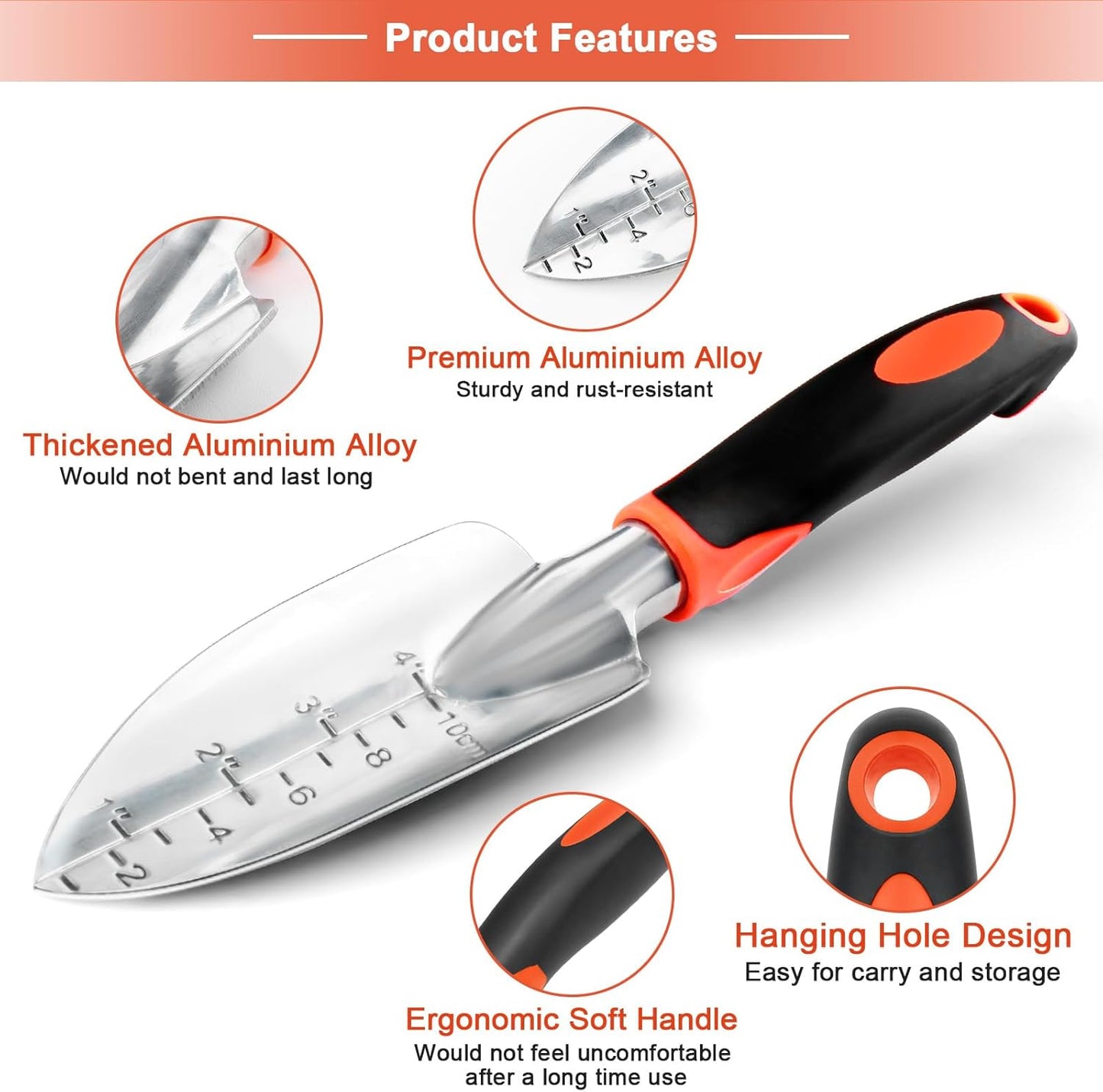 Garden Shovel Trowel Garden Tool with Measurement Mark + 2 Pack Heavy Duty Gardening Tools Set V1258-DP02-C-966