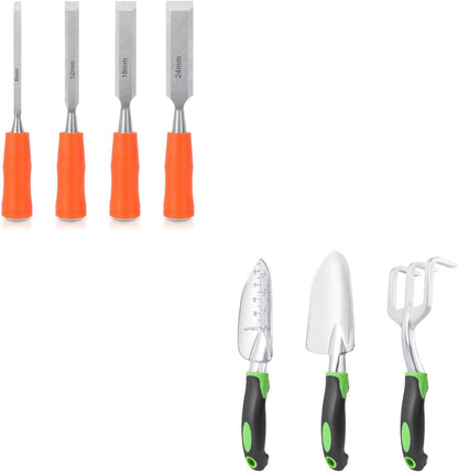 4 Piece Wood Chisel Sets Woodworking Tools Set, Wood Chisels + Garden Tools Set, 3 Pack Heavy Duty Gardening V1258-DP02-C-981
