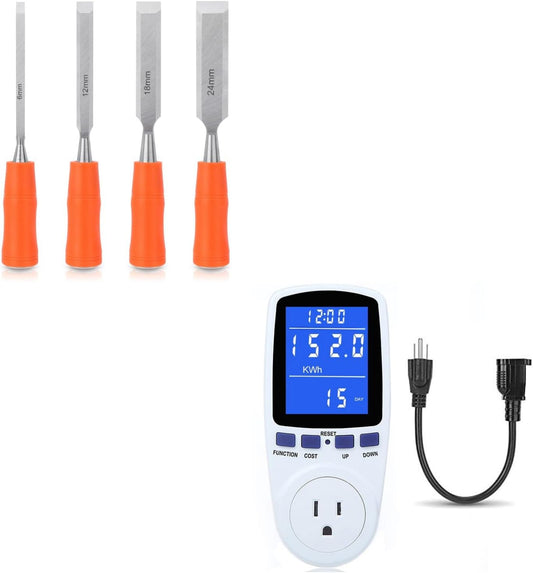 4 Piece Wood Chisel Sets Woodworking Tools Set, Wood Chisels + Upgraded Watt Meter Power Meter Plug Home V1258-DP02-C-982