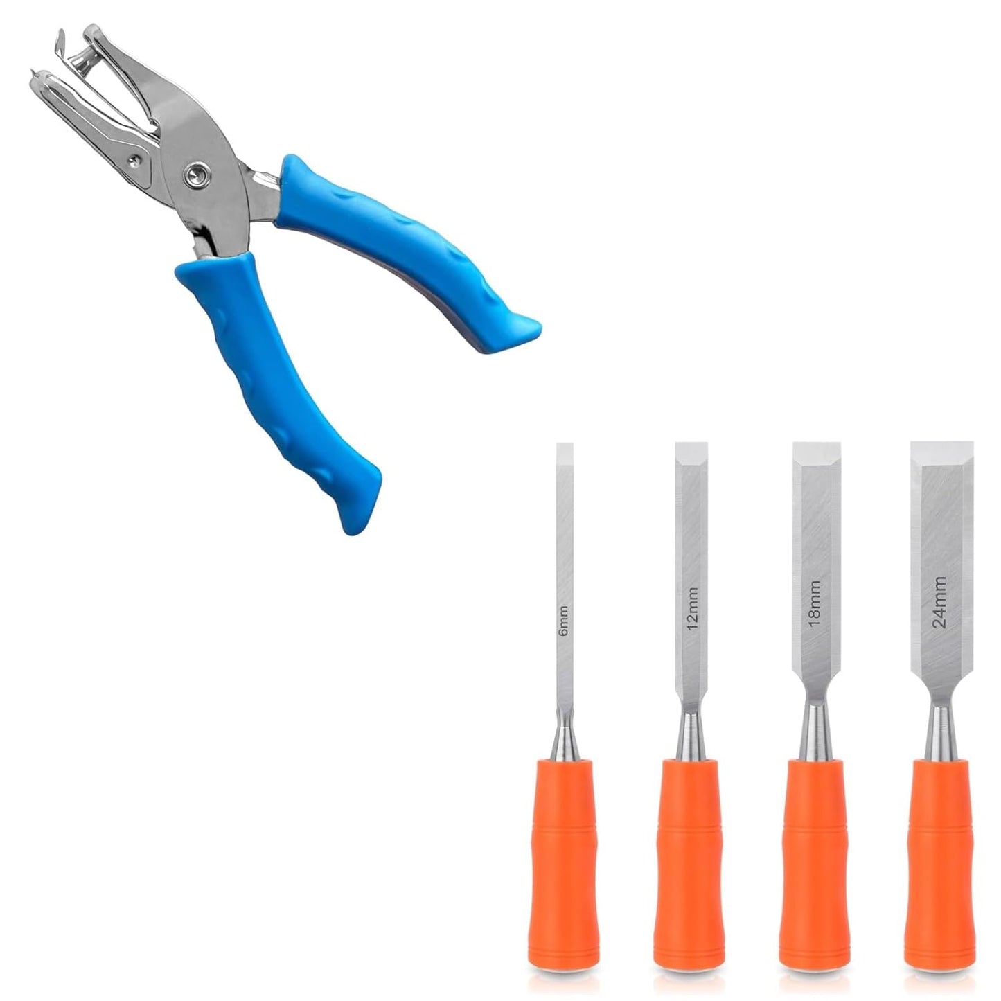 Craft Hole Punch, Kids Hole Punch, Earring Punch Card Tool, Handheld Hole Puncher+ 4 Piece Wood Chisel Sets V1258-DP02-C-985