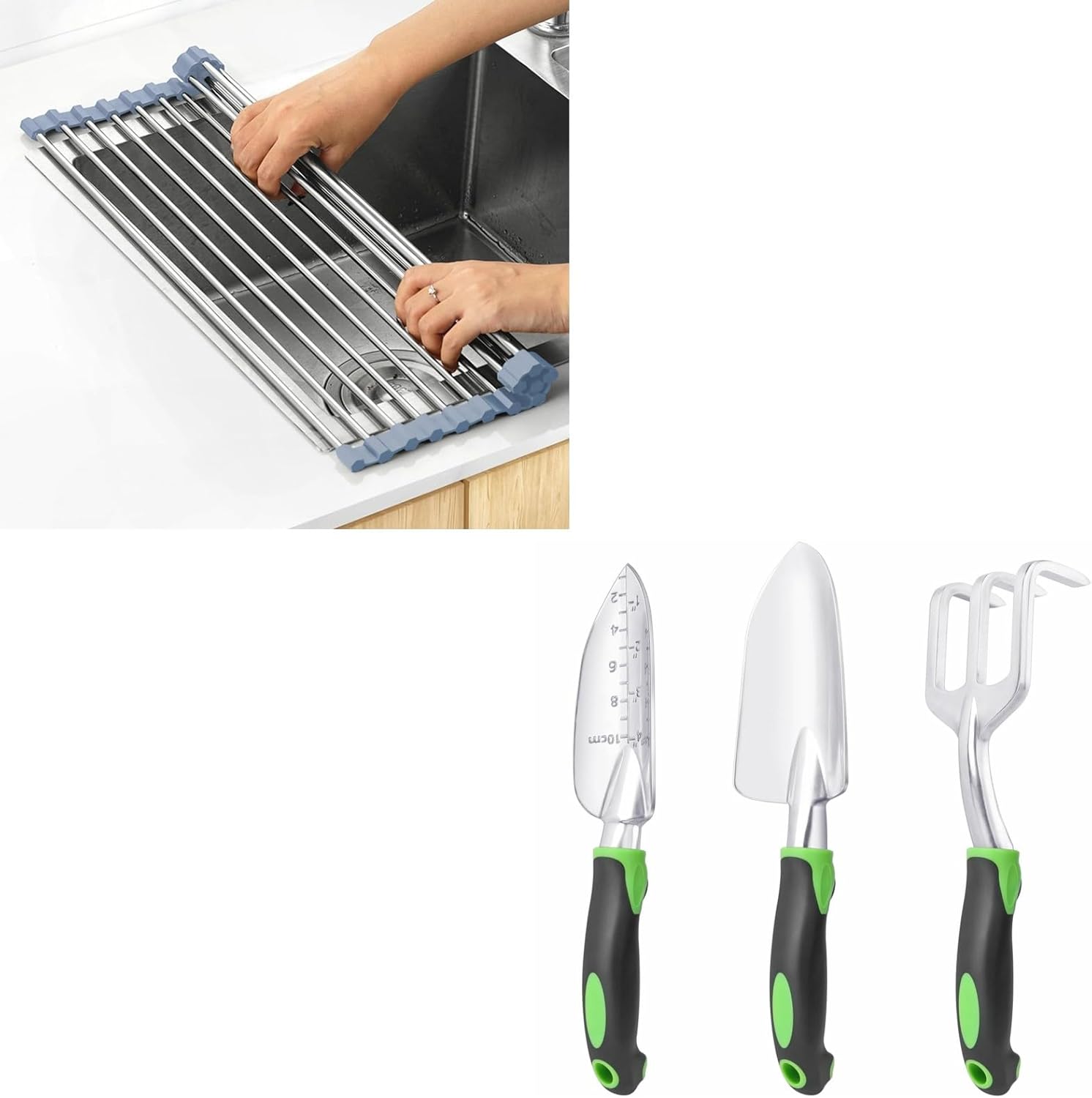 Over The Sink Dish Drying Rack, Foldable Dish Drainer, Gray +Aluminum Alloy Lawn and Garden Hand Tools for V1258-DP02-C-988
