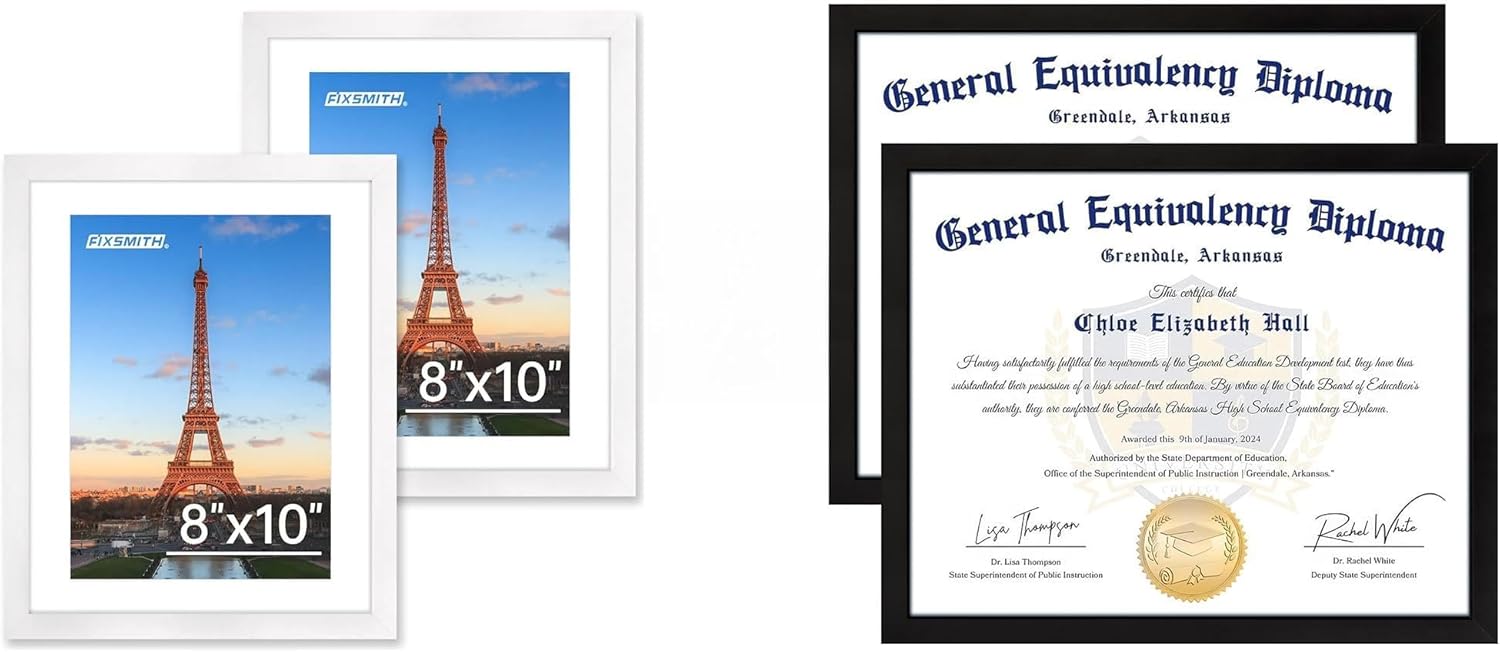 White 8x10 Picture Frame&8.5x11 Diploma Frame, Black Picture Frame With Clear Plexiglass, 2 Pack Certificate V1258-DP02-C-992