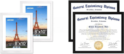 White 8x10 Picture Frame&8.5x11 Diploma Frame, Black Picture Frame With Clear Plexiglass, 2 Pack Certificate V1258-DP02-C-992