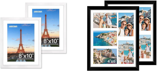 White 8x10 Picture Frame&11x14 Picture Frames Collage Wall Decor, Display 5 Pcs 4x6 Photos with Mat or 1 Pack V1258-DP02-C-993