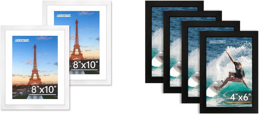 White 8x10 Picture Frame&4x6 Picture Frame Set of 4, 4x6 Photo Frames with HD Plexiglass for Wall Hanging or V1258-DP02-C-994
