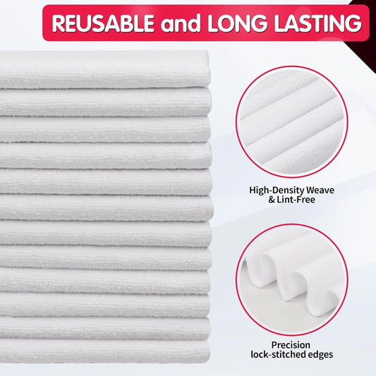 White Microfiber Cleaning Cloth -Pack of 12 Microfiber Cleaning Cloth Bulk, 100 Pack Shop Towels, Lint-Free V1258-DP02-C-998