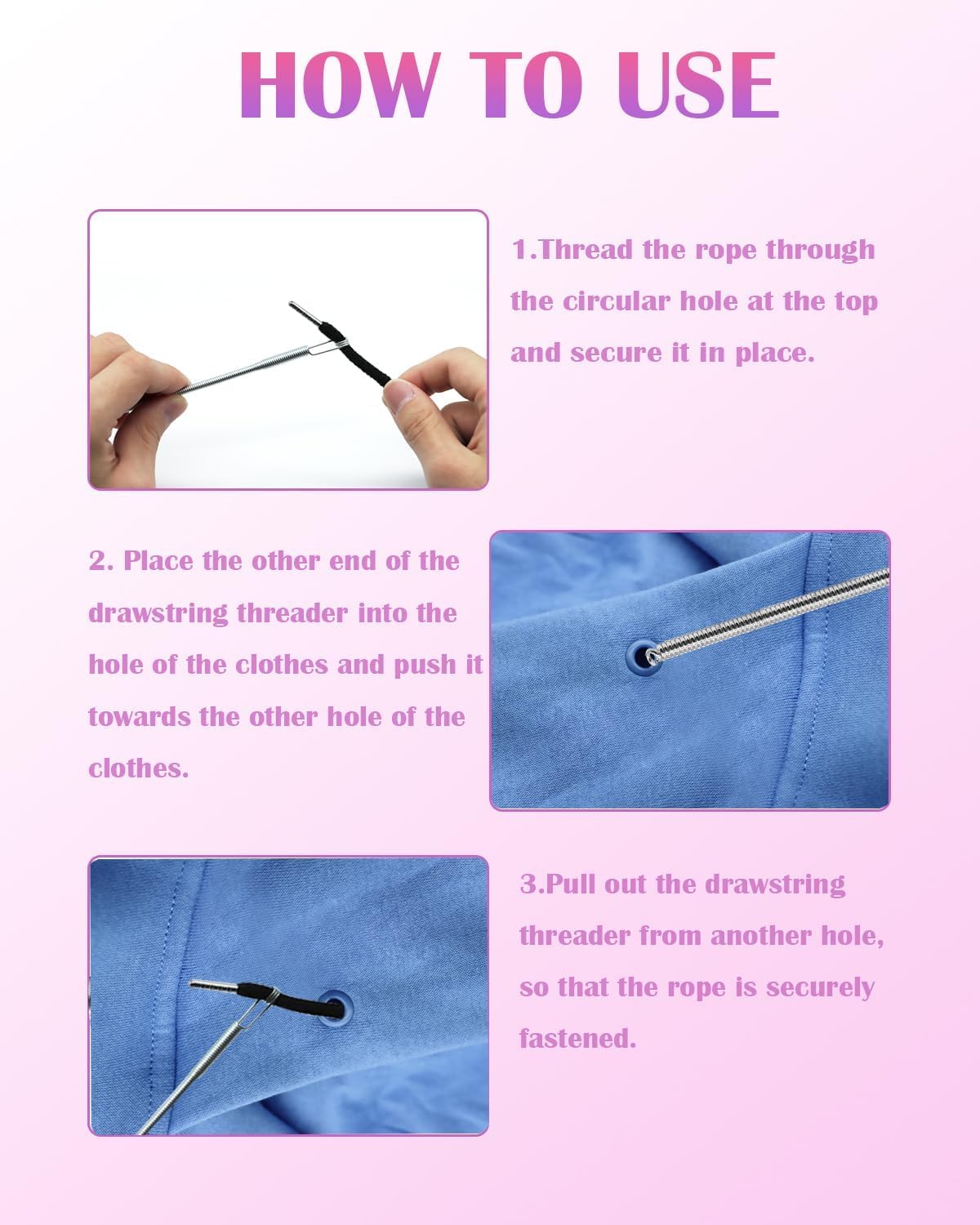 Spring Drawstring Threader,4Pcs Flexible and Elastic Drawstring Threader Tool DIY Rope Threader Clip Hoodie V1258-DP02-D-102