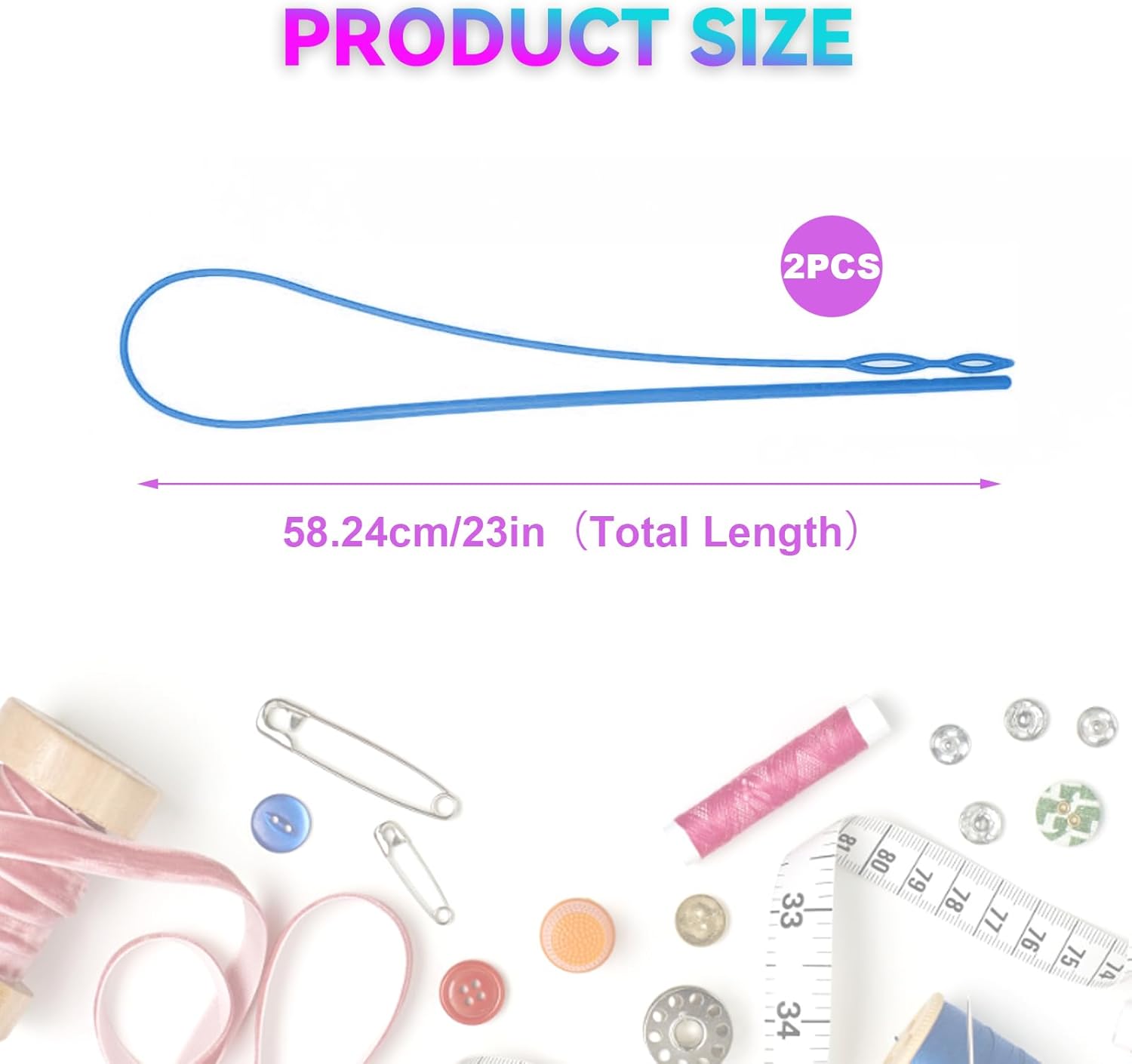 2 Pcs Plastic Flexible Drawstring Threader,58.2cm/23in Hoodie String Threader Drawstring Replacement Quick & V1258-DP02-D-103