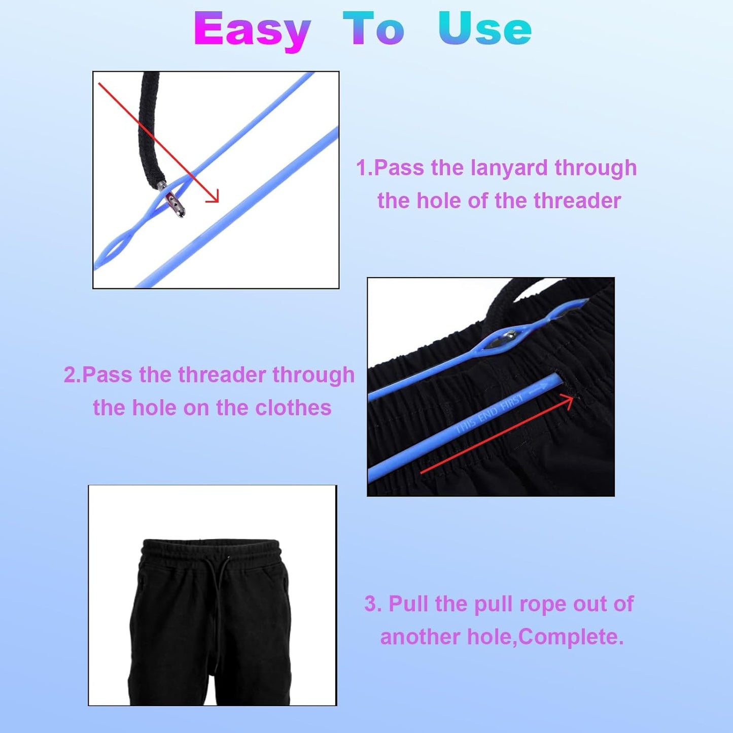 2 Pcs Plastic Flexible Drawstring Threader,58.2cm/23in Hoodie String Threader Drawstring Replacement Quick & V1258-DP02-D-103