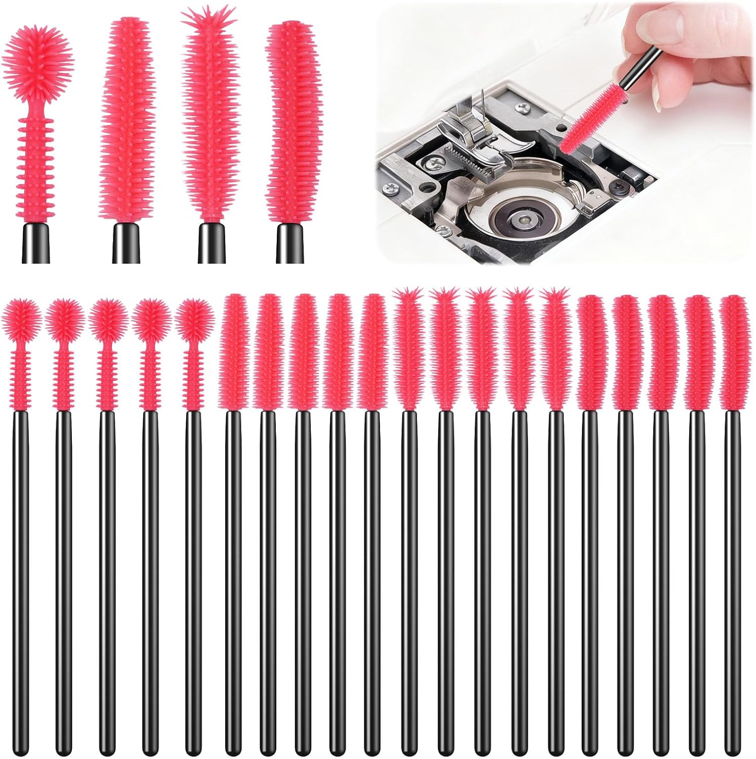 20Pcs Sewing Machine Cleaning Brushes,4 Different Type Reusable Silicone Long Handle Dense Bristles Cleaning V1258-DP02-D-125