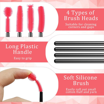 20Pcs Sewing Machine Cleaning Brushes,4 Different Type Reusable Silicone Long Handle Dense Bristles Cleaning V1258-DP02-D-125