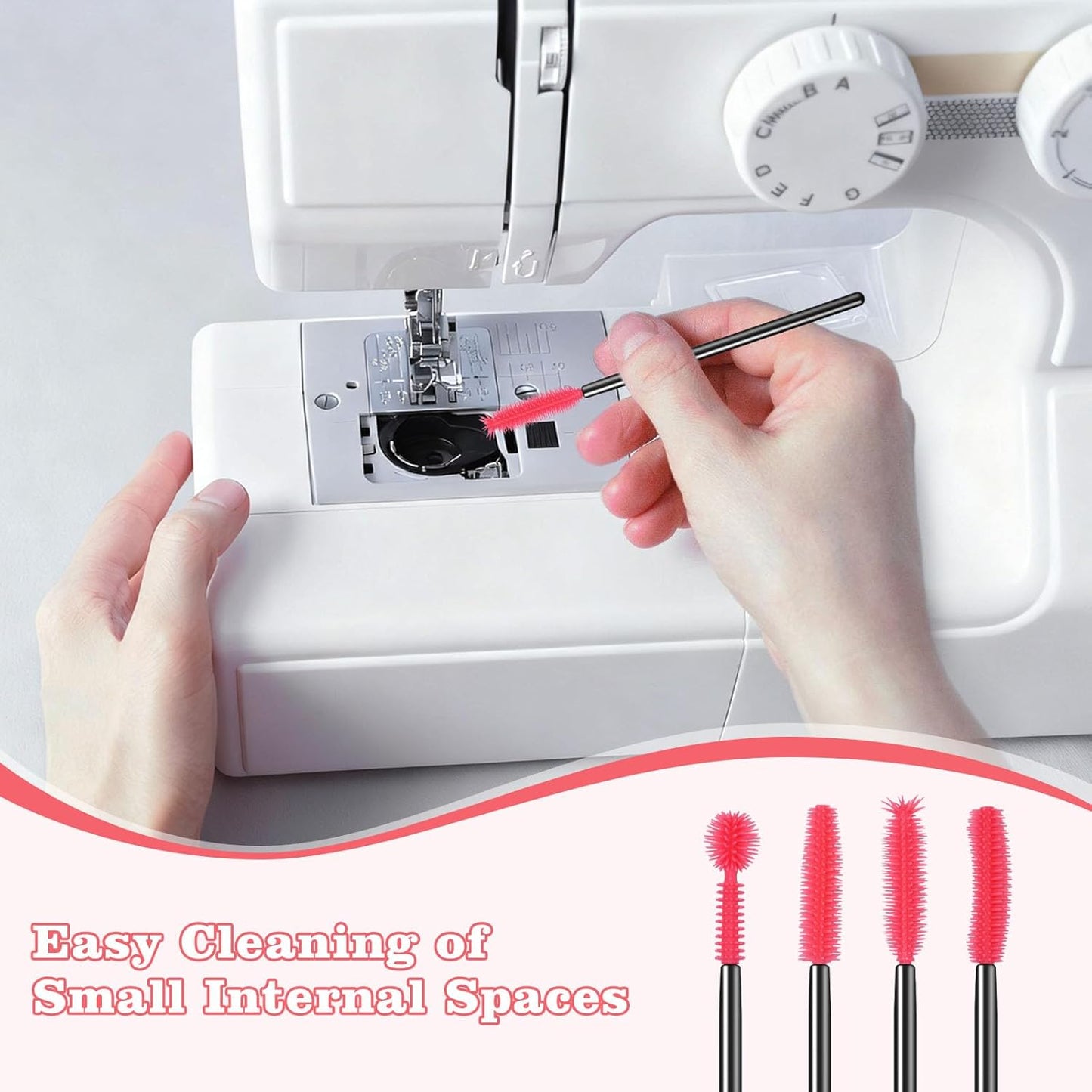 20Pcs Sewing Machine Cleaning Brushes,4 Different Type Reusable Silicone Long Handle Dense Bristles Cleaning V1258-DP02-D-125