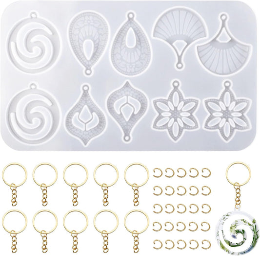Leaf Resin Jewelry Molds,Silicone Epoxy Resin Earring Molds with Hole Water Droplets Keychain with Key Buckle V1258-DP02-D-127
