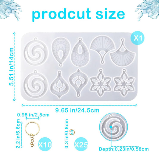 Leaf Resin Jewelry Molds,Silicone Epoxy Resin Earring Molds with Hole Water Droplets Keychain with Key Buckle V1258-DP02-D-127