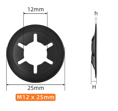 M12 Internal Tooth Star Lock Washers, Quick Speed Locking Washers, Steel Black Finish Push on Locking Washer, V1258-DP02-D-135
