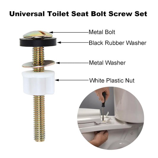 2 PCS Toilet Seat Screws Replacement Kit, Heavy Duty Toilet Seat Fastener with Plastic Nut and Metal and V1258-DP02-D-140