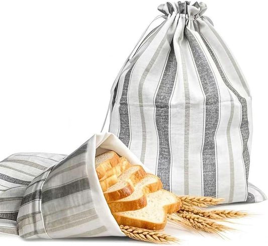 Premium Bread Bags for Homemade Loaves, XL Reusable Linen with Plastic Lining, Equipped with Convenient V1258-DP02-D-144