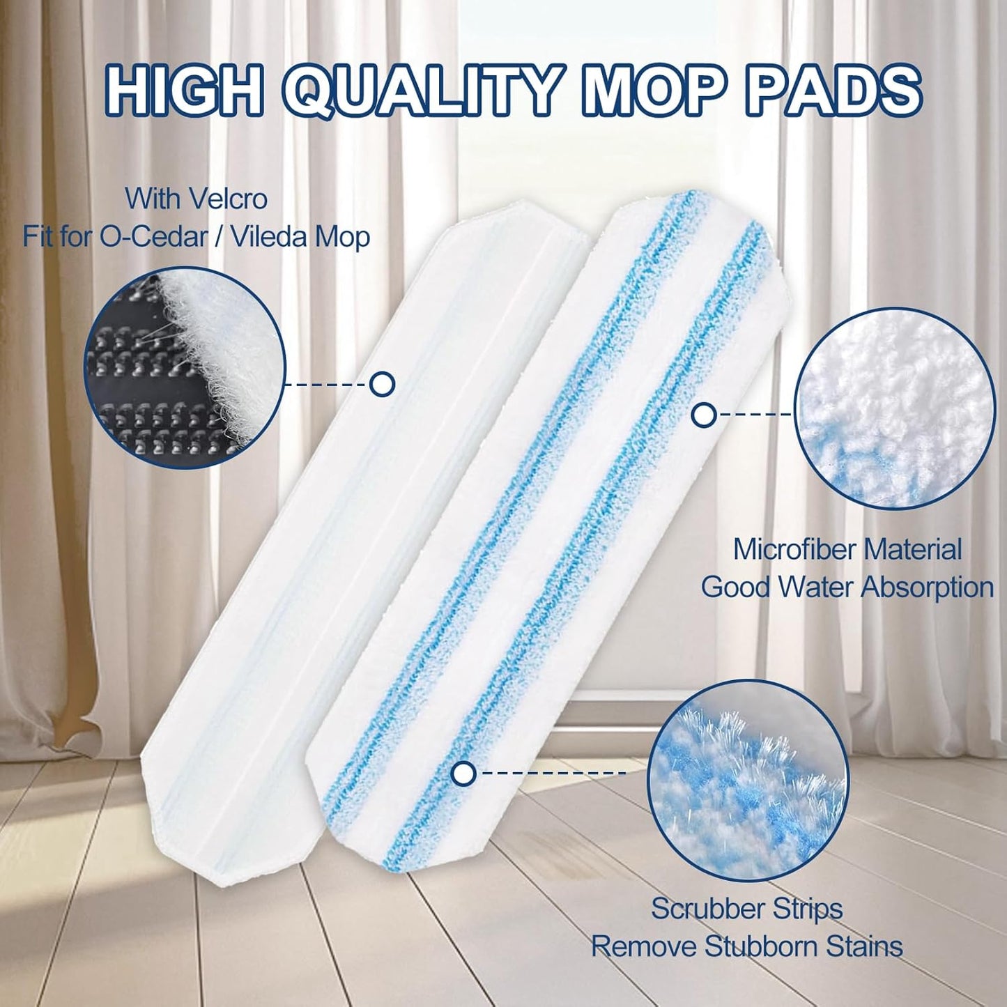 H2prO Mop Pads Replacements Compatible with Flat Mop System, Replace Mop Heads for Mop, Machine Washable V1258-DP02-D-147