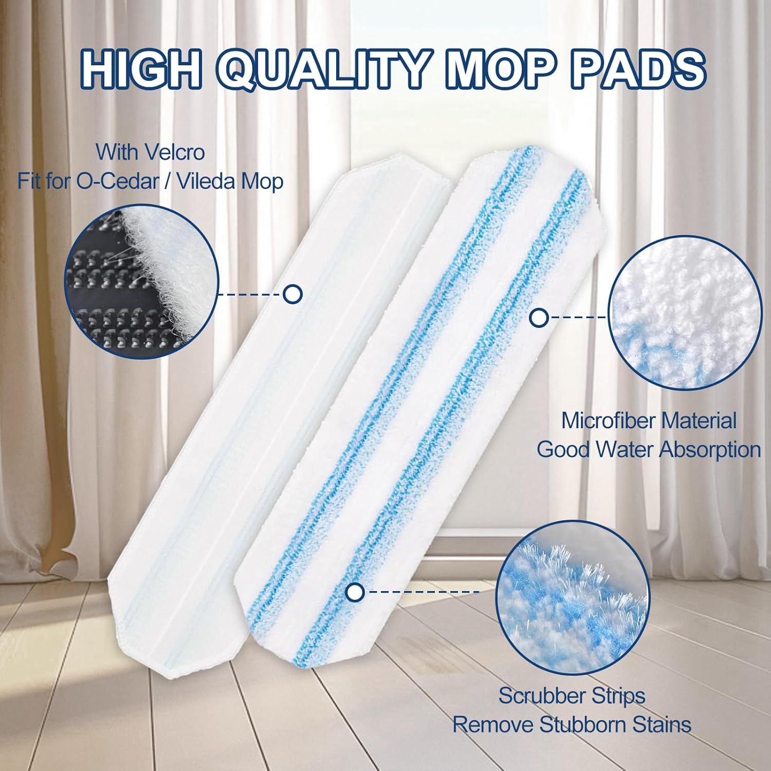 H2prO Mop Pads Replacements Compatible with Flat Mop System, Replace Mop Heads for Mop, Machine Washable V1258-DP02-D-147