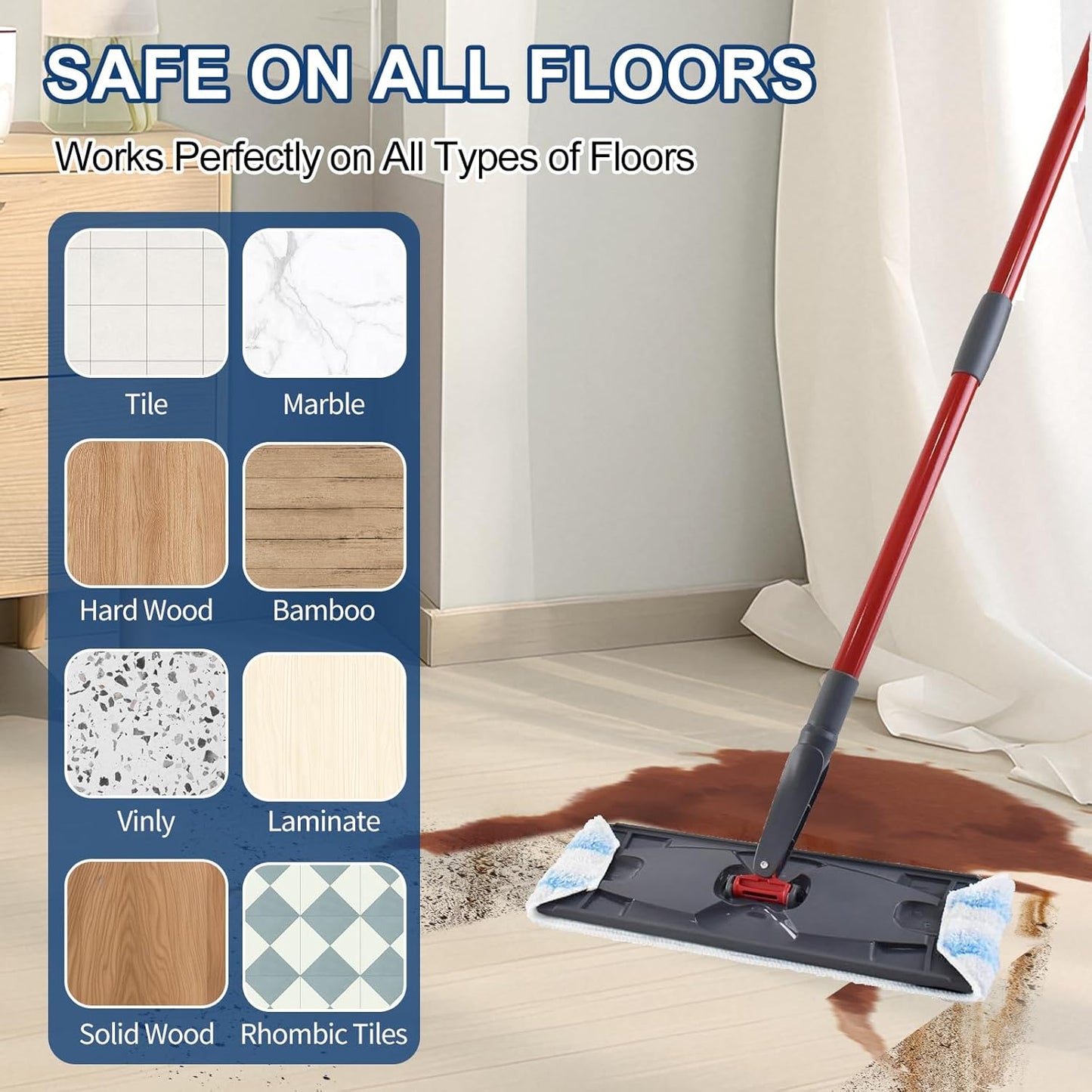 H2prO Mop Pads Replacements Compatible with Flat Mop System, Replace Mop Heads for Mop, Machine Washable V1258-DP02-D-147