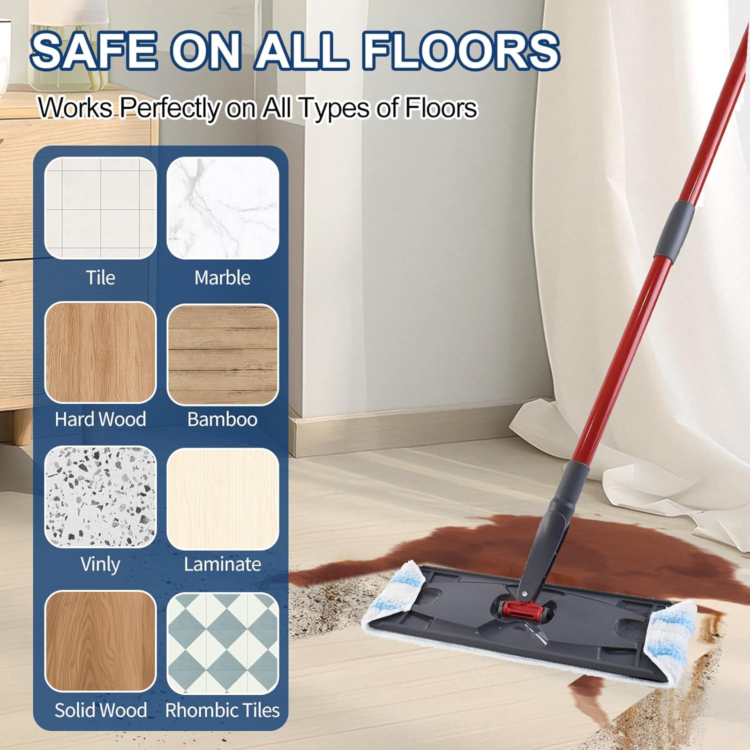 H2prO Mop Pads Replacements Compatible with Flat Mop System, Replace Mop Heads for Mop, Machine Washable V1258-DP02-D-147
