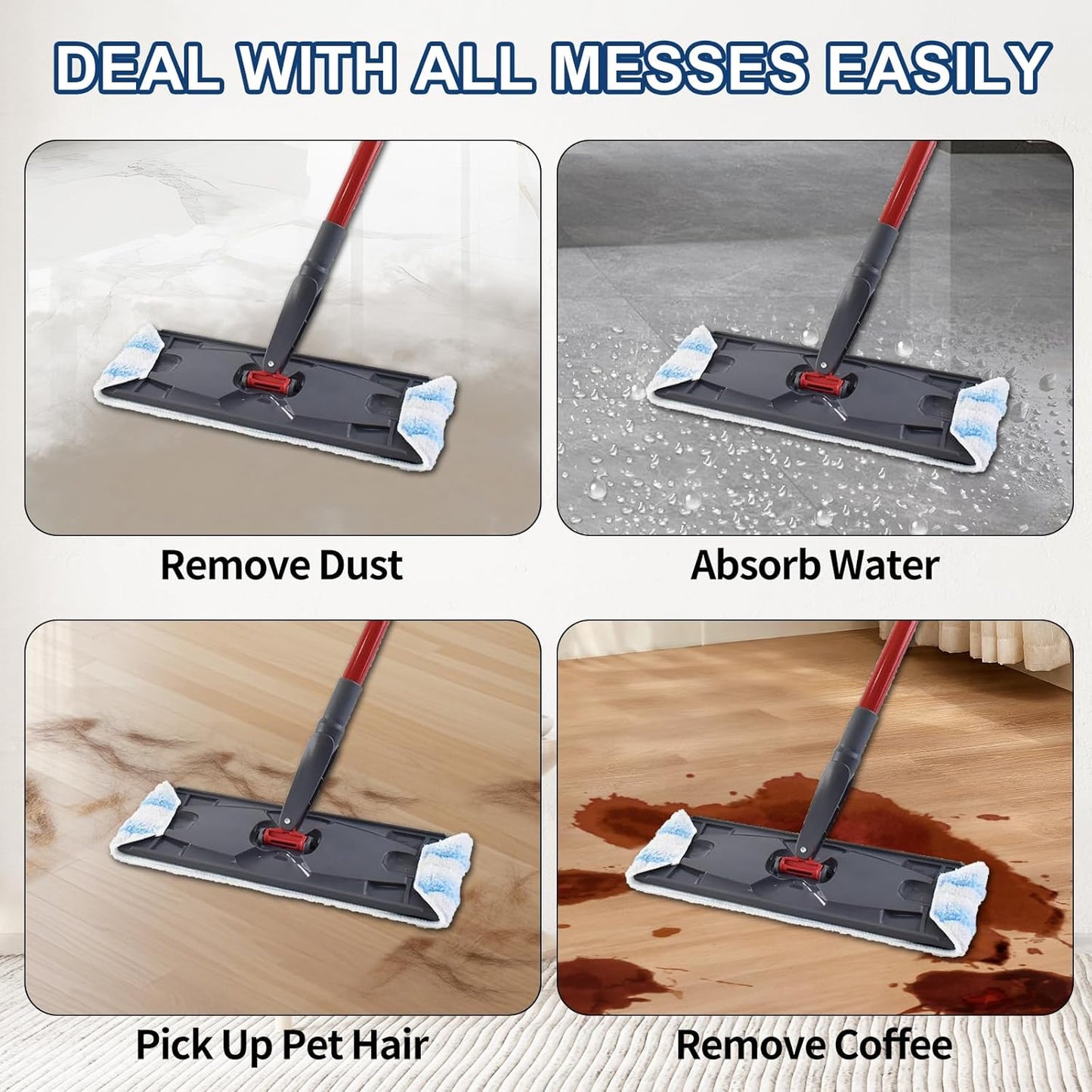 H2prO Mop Pads Replacements Compatible with Flat Mop System, Replace Mop Heads for Mop, Machine Washable V1258-DP02-D-147