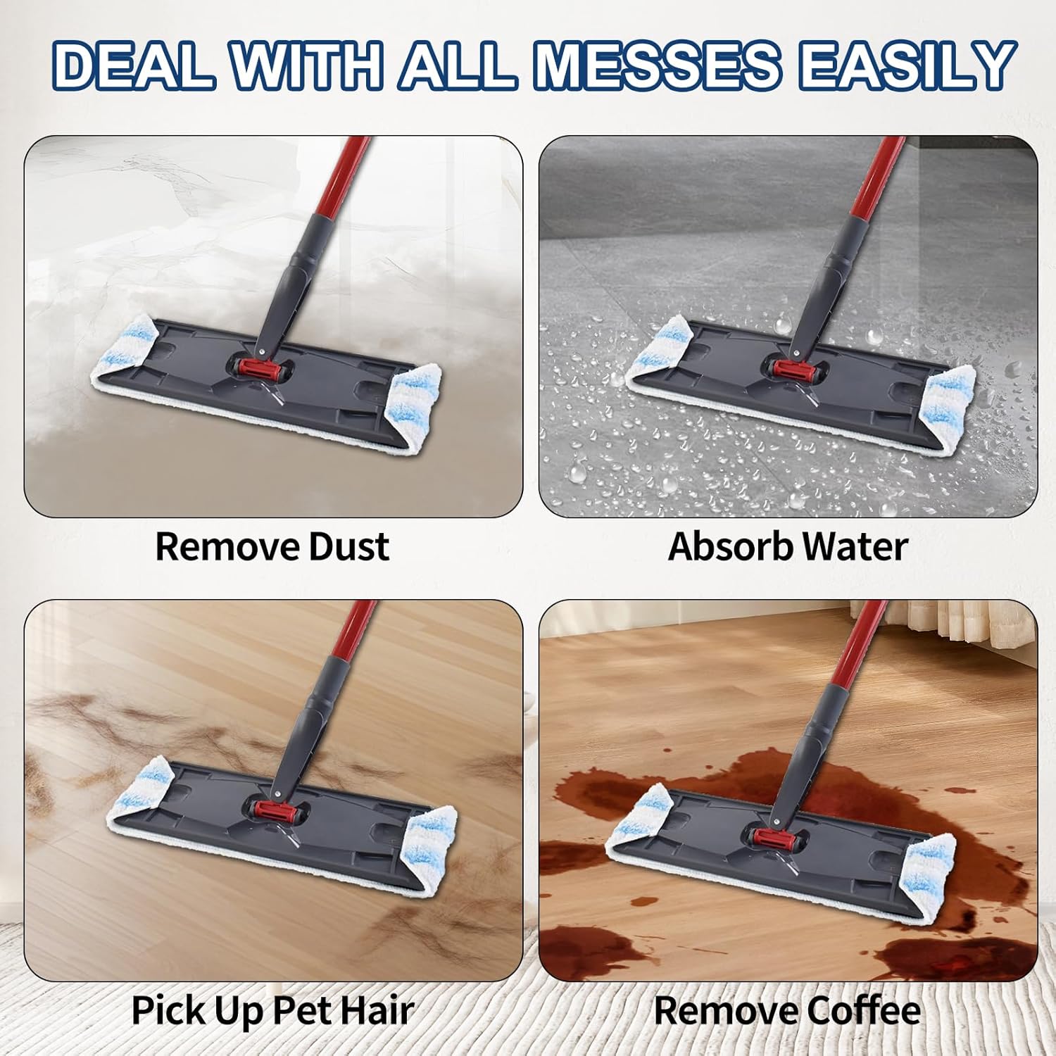 H2prO Mop Pads Replacements Compatible with Flat Mop System, Replace Mop Heads for Mop, Machine Washable V1258-DP02-D-147